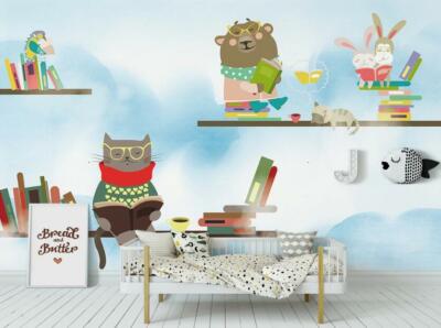 3D Cute Cat Reading Book 4688NA Wallpaper Wall Mural Removable Self-adhesive Fay
