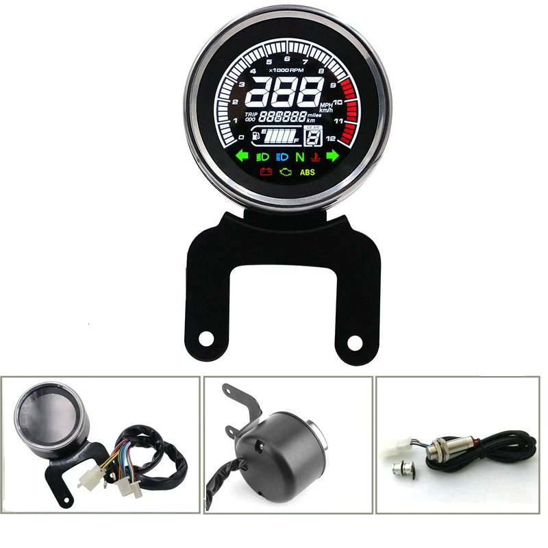 Universal 12V Motorcycle LCD Digital Odometer Speedometer Tachometer Fuel Gauge - Image 3 of 4
