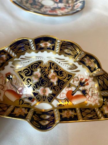 Lot 2 Imari Trinket Tray & Dish Botanical Cobalt Blue 22k Gold Royal Crown Derby - Picture 18 of 24