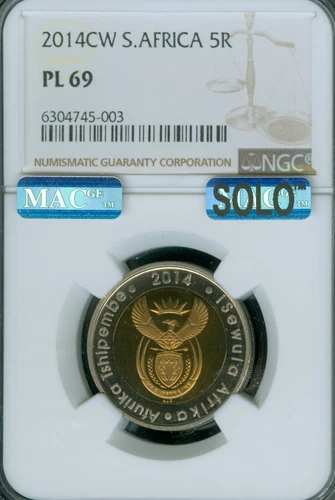 2014 CW SOUTH AFRICA 5 RAND NGC PL69 MAC SOLO FINEST SPOTLESS 796 MINTED *