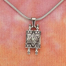 Torah Scrolls Necklace, Judaica Magen David Star Charm Pendant and Chain nb