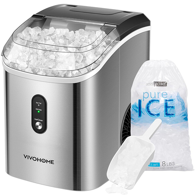 Portable Nugget Ice Maker Countertop Self-Cleaning 33lbs w/ Scoop 10 Ice Bags