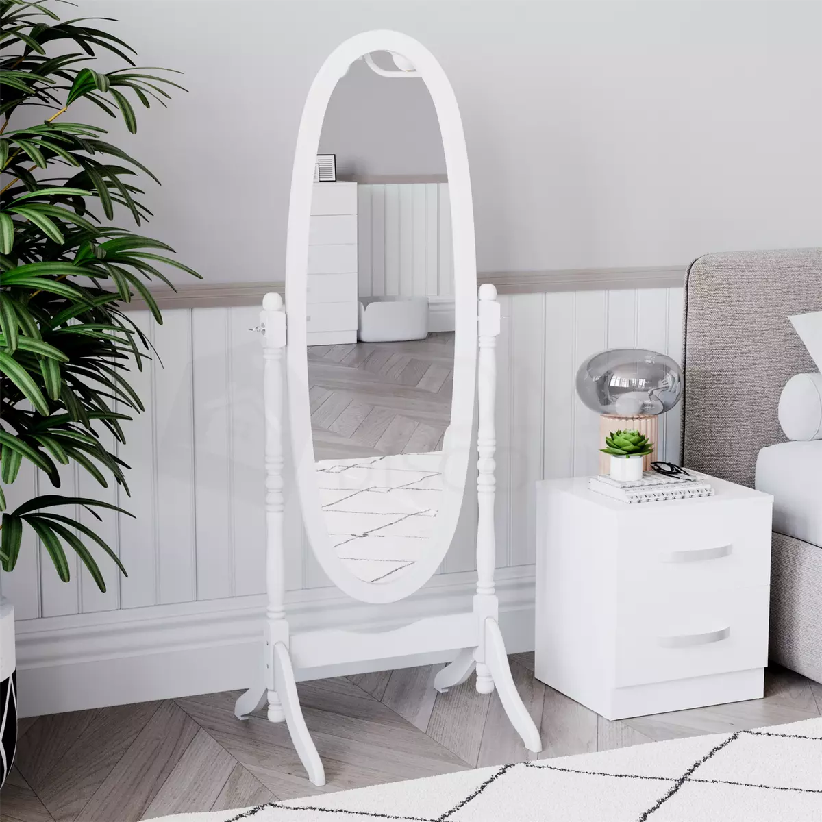 White Floor Standing Mirror Oval Cheval Freestanding Mirror Bedroom  Furniture eBay