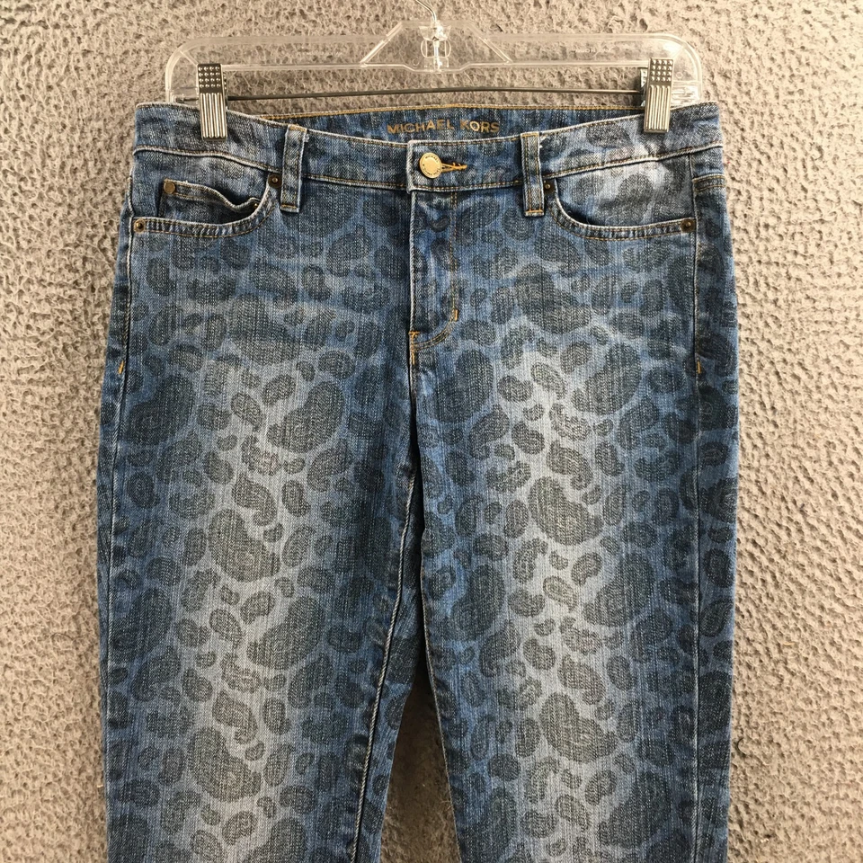 Pantalones de mezclilla ajustados Michael Kors para mujer 6 (real 31x29,5) azul estampado cachemir cremallera Foto 2 de 4