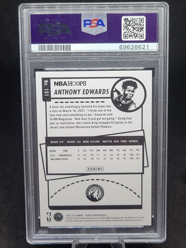 2021-22 Panini NBA Hoops Anthony Edwards #151 PSA 9 MINT - Bild 2 von 2