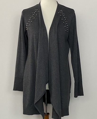 JM Collection Damen Strickjacke vorne offen grau Nieten Stretch Gr. SM - Bild 3 von 10