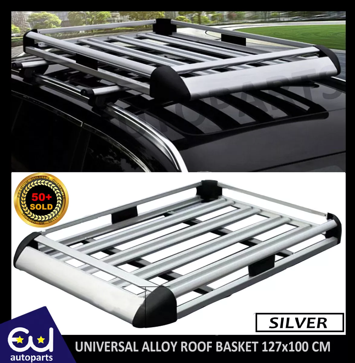 UNIVERSAL CAR ROOF RACK BASKET TRAY LUGGAGE CARGO CARRIER ALUMINIUM SILVER 127CM