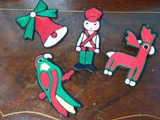 Lot of 4 Vtg Handmade Double Sided Embroidered Christmas Ornaments Nutcracker...