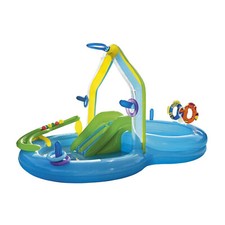 Planschbecken Kinderpool Rutsche & Wassersprüher & Ring/Ballwurfspiel 3x1,8x1,6m