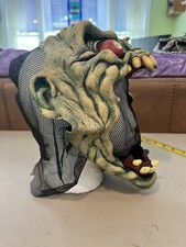 Halloween Latex Mask Hooded Scary Green Monster Zombie Big Teeth Red Eyes