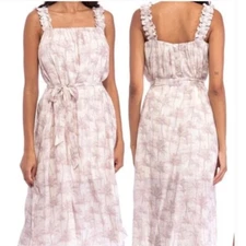 Studio B Bobeau Midi Summer Dress Tropical Ruffle Strap Waist Tie Sz L