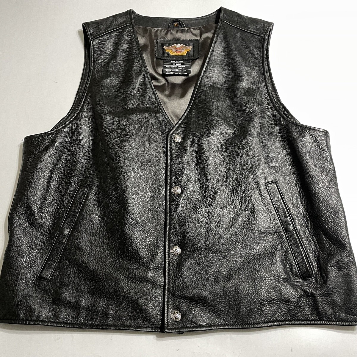 Vtg Harley Davidson Black Leather Vest Orlando HOG Harley Owners