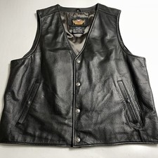 Vtg Harley Davidson Black Leather Vest Orlando HOG Harley Owners Group Mens XL
