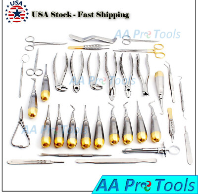 74 PC ORAL DENTAL SURGERY EXTRACTING ELEVATORS FORCEPS INSTRUMENT KIT SET DN-419