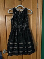 Eliza J Fit and Flare Black Lace Dress with Tan Lining Size 2P