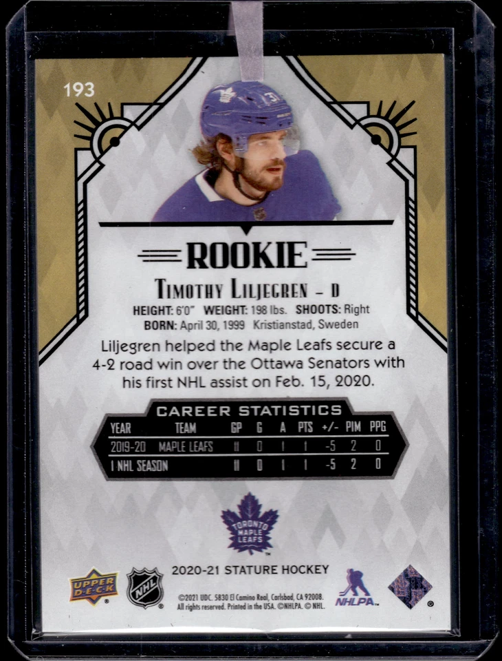 2020-21 Upper Deck Stature #193 Timothy Liljegren Green #/175 - Image 2 of 2