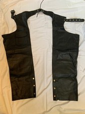 Biker's Leather Stuff Black Leather Motorcycle Riding Chaps M 30 - 38.5"/22" leg