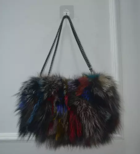 100% Real Fox Fur Womens Handbag Purse Wallet Bag Cross body Shoulder Chain - Picture 1 of 17
