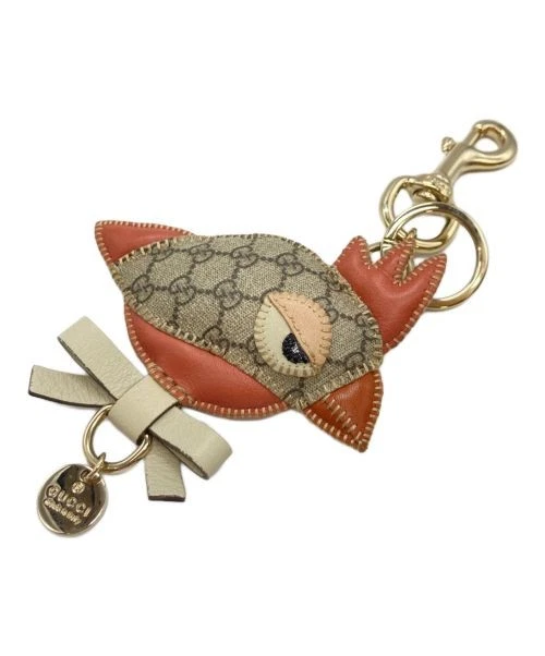 GUCCI Papagallo Parrot Key Holder Charm GG Supreme Canvas Leather Used
