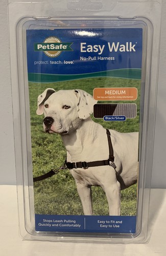 PetSafe Easy Walk Harness – Medium Size In Black/Silver For Dogs, No-Pull Front Clip Design