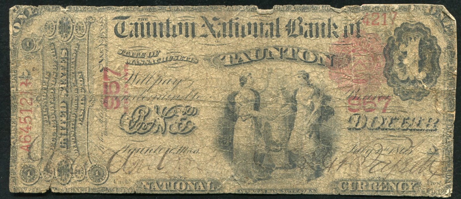 1875 1 THE TAUNTON NATIONAL BANK IN TAUNTON, MA NATIONAL CURRENCY CH 957 RARE eBay