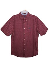 Chaps RALPH LAUREN EASY CARE Short Sleeve Men's Shirt Size MEDIUM Red Check