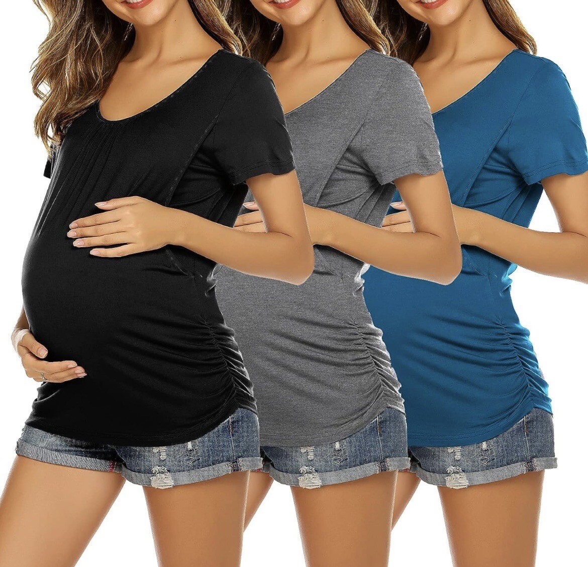 Lot of 3 Nursing/maternity Shirts/clothes .. Colors Black,gray,teal image 2