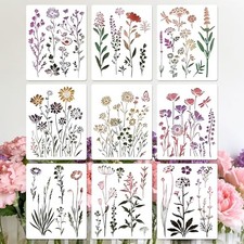 9pcs Flower Stencils for Painting Plant Patterns Drawing Stencils Wildflower