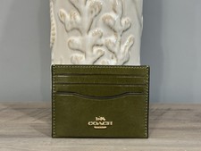 COACH CBL81 Slim Id Card Case In Shiny Crinkle Leather Gold/Olive Green