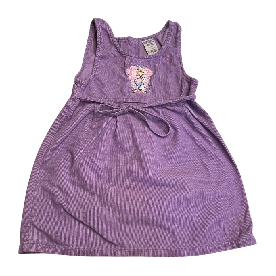 Vtg Disney Classics Cinderella Dress Girls 6/6X Purple Embroidered Corduroy Y2K - Image 2 of 4