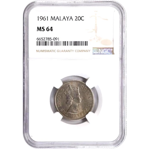 1961 Malaya and British Borneo, 20 Cents, NGC MS 64, KM-3, Malaysia