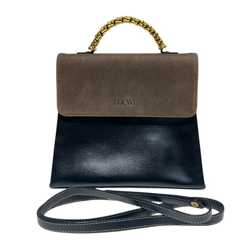 Loewe Velázquez 2WAY Bag Shoulder Bag Calfskin Black × Brown Unisex #WPB1000