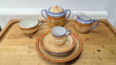Vintage Japanese Blue Yellow Lusterware Tea Set Mix N match Midm Century Japan