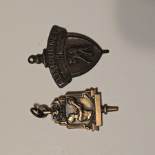 2 VINTAGE ALL TOURNEY BASKETBALL MEDAL OR CHARM AND ANOTHER BASKETBALL CHARM