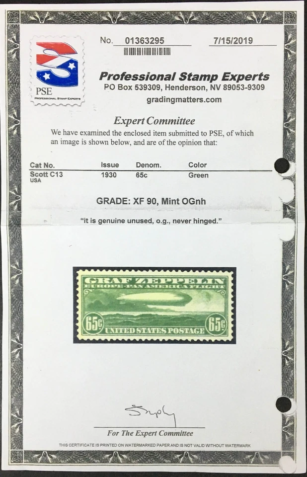 MOMEN: US #C13 GRAF ZEPPELIN MINT OG NH PSE GRADED CERT XF-90 LOT #95992 - Image 2 of 3
