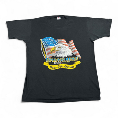 Vintage Wabash Mine Shirt Adult LARGE Black Eagle American Flag Amax USA 80s