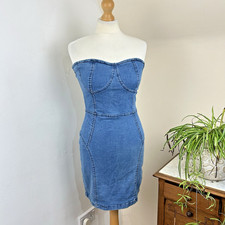 Parisian Mid Blue Denim Mini Dress Size 12 Stretch Bodycon Y2K Retro NEW