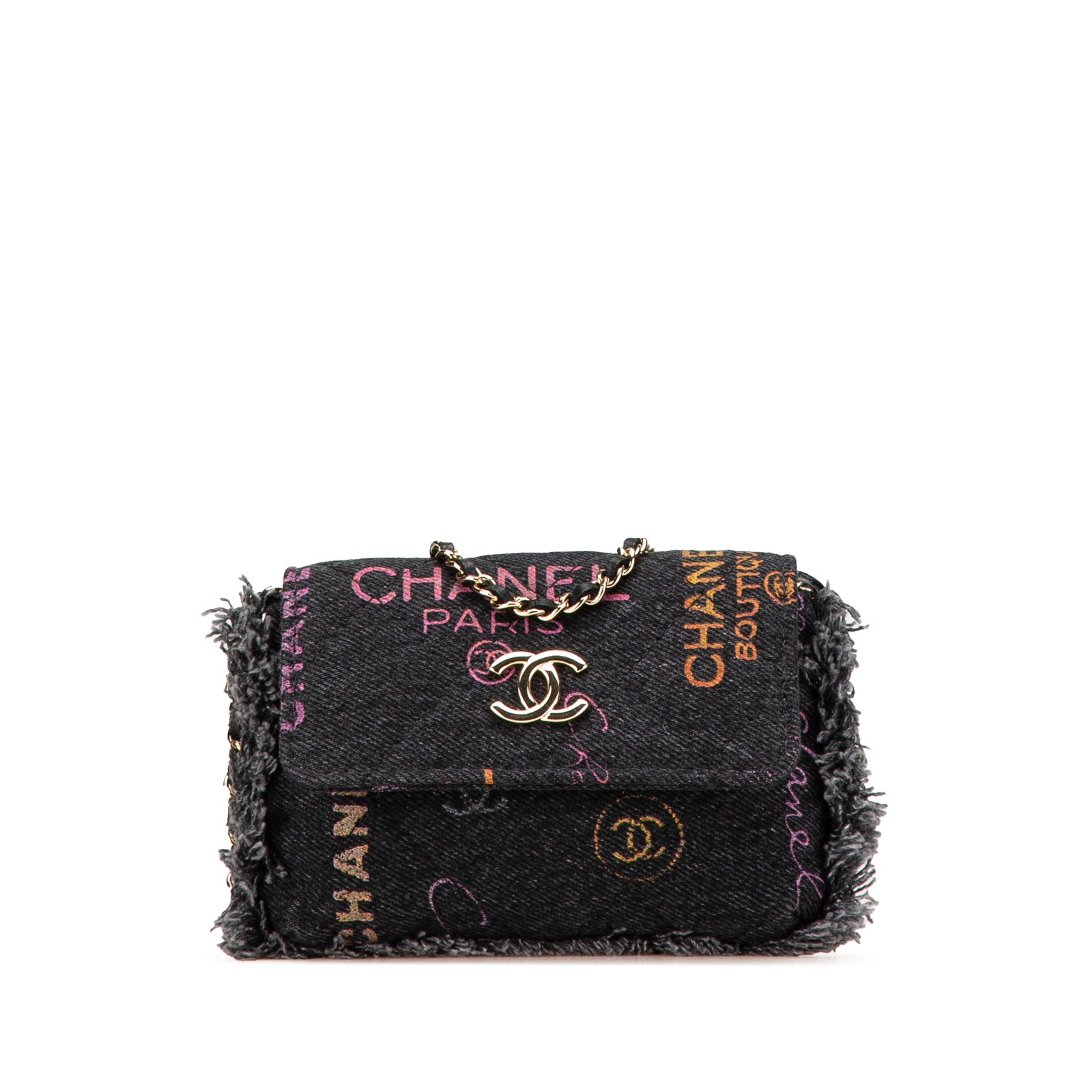 Chanel Fringe Denim Mood Clutch with Chain Strap