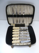 BOXED EPNS SILVER PLATE JOHN WIGFALL FRUIT CUTLERY SET FAUX BONE HANDLE KNIVES