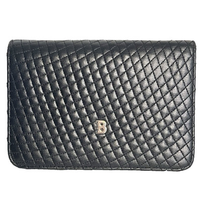 Bally Quilted Navy Midnight Blue Leather Purse Clutch Bag Vintage