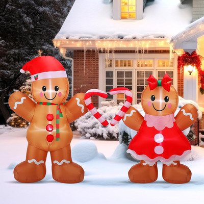 Giant 5ft Inflatable Gingerbread Man Couple with LED Lights for Christmas Yard