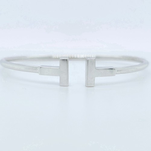 Tiffany & Co. T Wire Bracelet, 18ct White Gold, Size Medium, Box