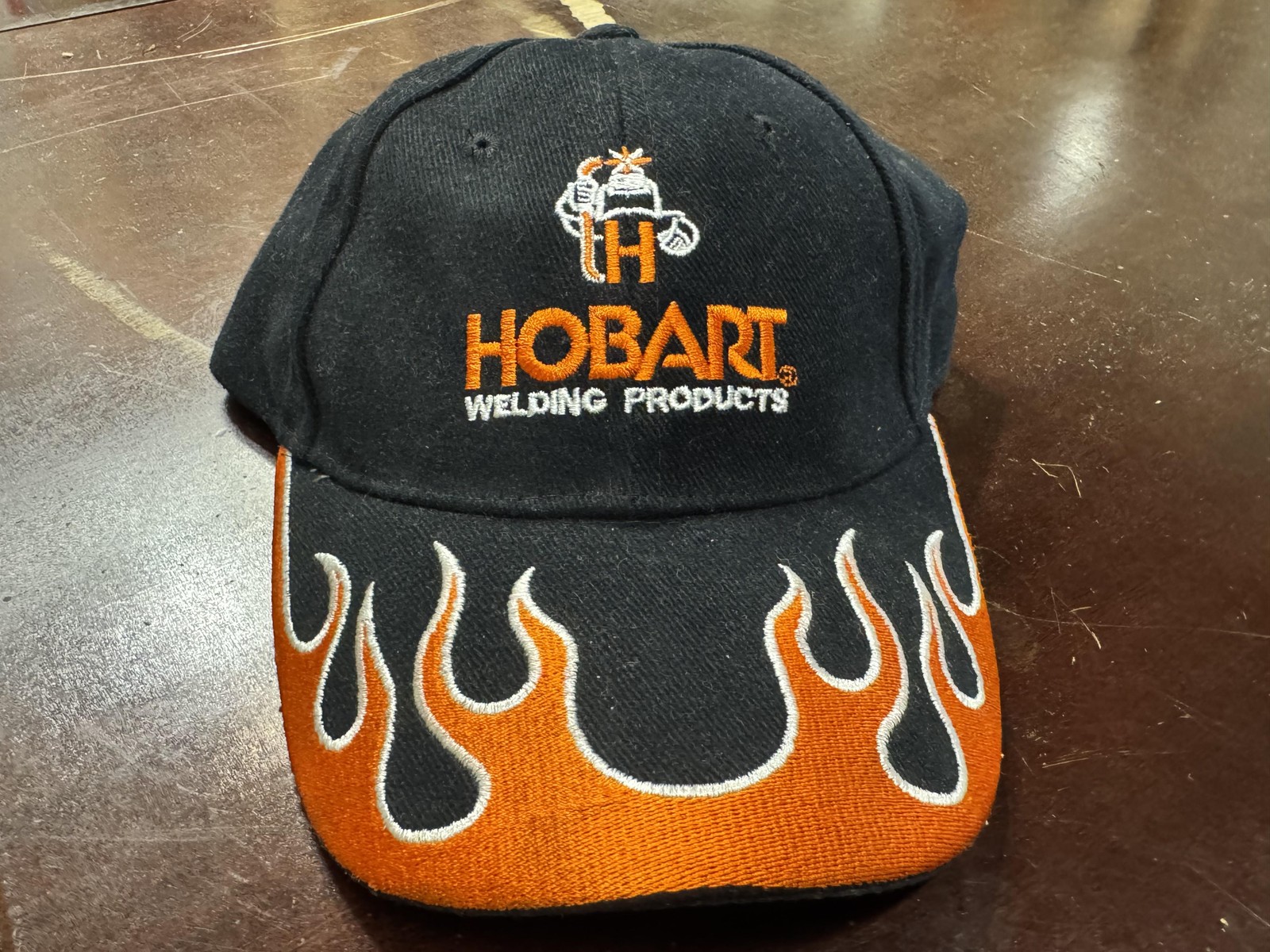 Hobart Hat Cap Strap Back Mens Size 7 1/4 Black Orange Flame Welding Products