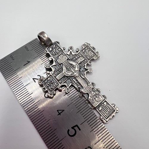 Colgante Cruz Vintage Plata de Ley 925 Icónica Joyería Religiosa Firmado Unisex - Imagen 4 de 8