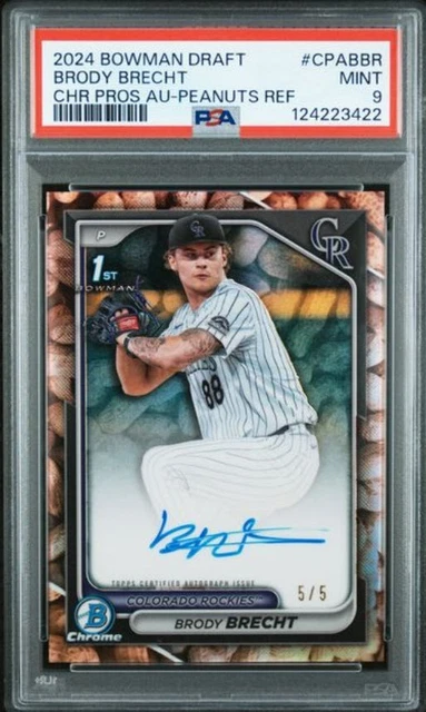 2024 Bowman Draft Brody Brecht Peanut Refractor Auto #5/5 - PSA 9 Mint!