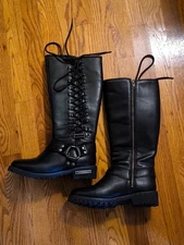 NewDream Apparel BTL7005 Womens Black Lace Up Knee High Motorcycle Boots Size 7