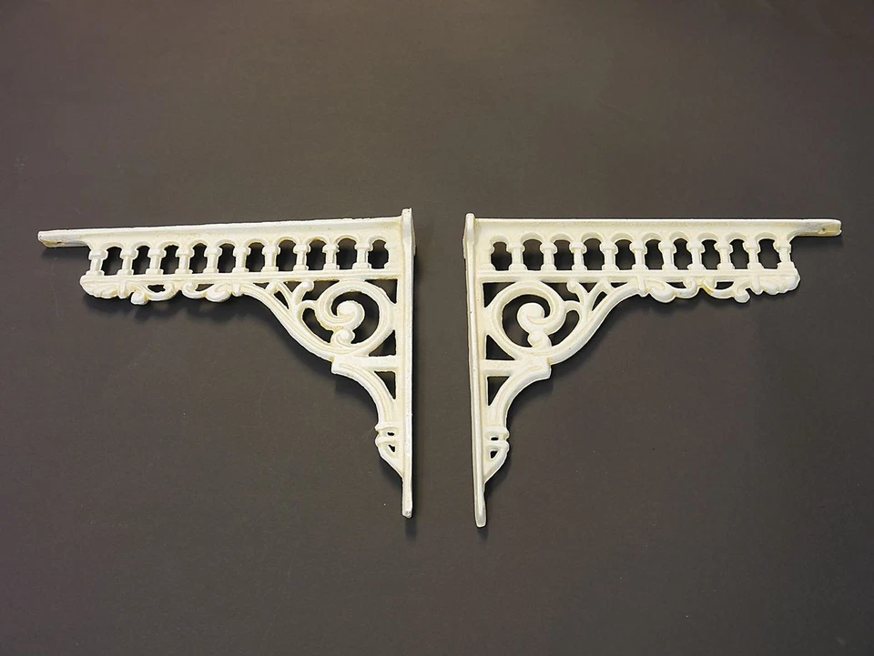 2 Regalwinkel Regalstützen Antik Stil Gusseisen cremeweiß T: 27,5cm (9657) - Bild 2 von 4