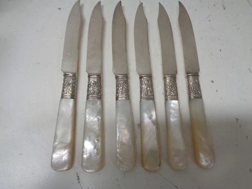 Pearl Handled Sterling Banded Fruit Knives Set of 6 Landers Frary