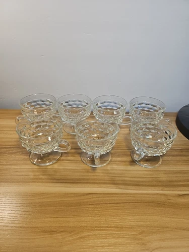 Vintage Fostoria American Clear Loop Handle Footed Flared Rim Punch Cup set of 7