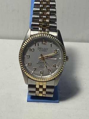 WORKING Embassy By Gruen Men s Two Tone Day Date Quartz Watch Japan Movement